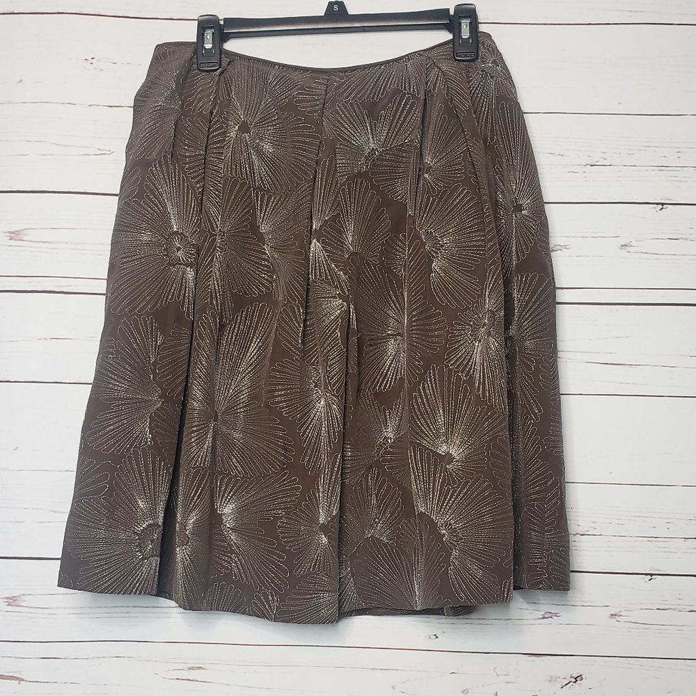 Talbots A-Line Silk Pleated Metallic Floral Skirt